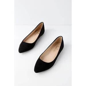 Lulus Holly Black Suede Flats - Size 7.5